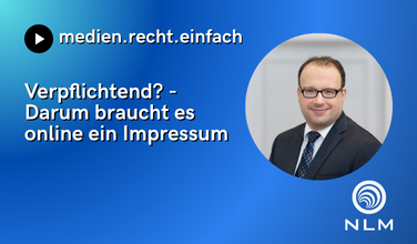 Neues Short auf YouTube-Kanal "medien.recht.einfach" mit Text: "Verpflichtend - Darum braucht es ein Impressum online"