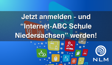 Grafik mit Text: Anmeldestart für die Qualifizierung als Internet-ABC Schule Niedersachsen