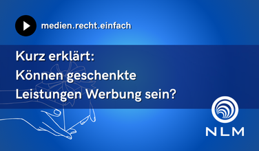 Grafik zum neuen YouTube-Short auf dem Kanal "medien.recht.einfach" über geschenkte Leistungen und die Ansprüche an die Kennzeichnungspflicht.